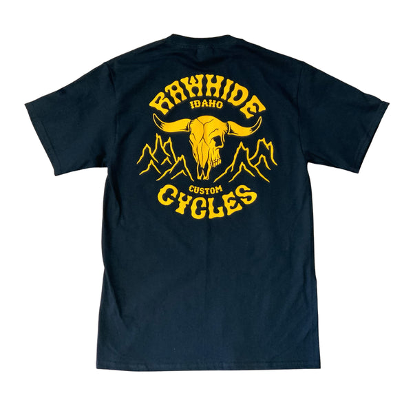 Rawhide Cycles Cow Skull Pocket Tee in Yellow